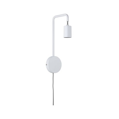 Minimalist white metal wall lamp with flexible arm and grey cable for modern lighting design