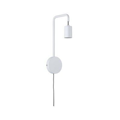 Minimalistische witte metalen wandlamp met flexibele arm en grijze kabel voor modern lichtontwerp
