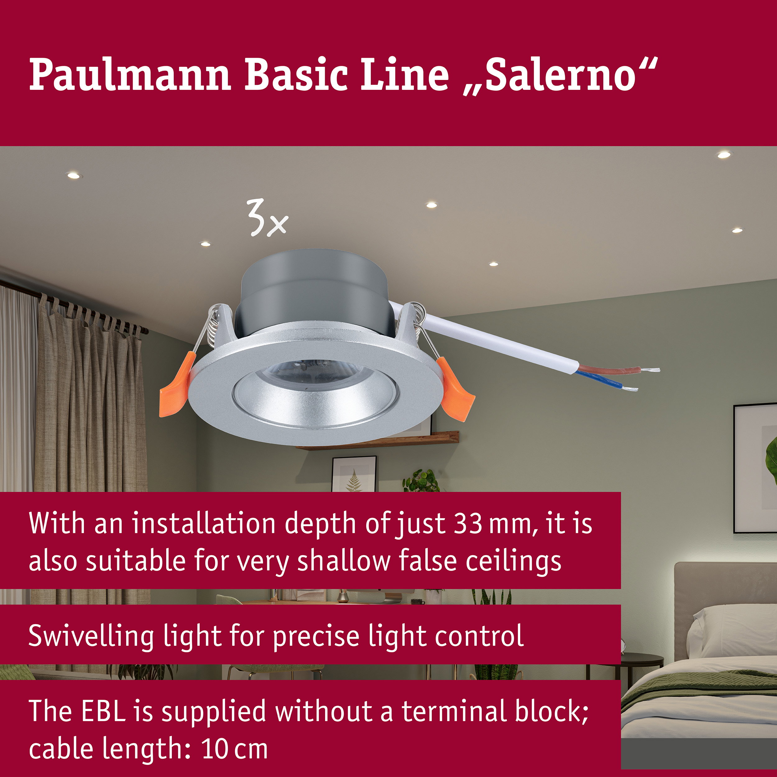 LED Downlight Salerno 4000K 67mm 3x204lm 3x2,9W Chrome matt