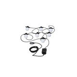 Black string lights with eight white globe bulbs and long cable for outdoor lighting.