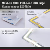 MaxLED 1000 COB LED strip with adhesive tape and two clear connectors for versatile lighting setups