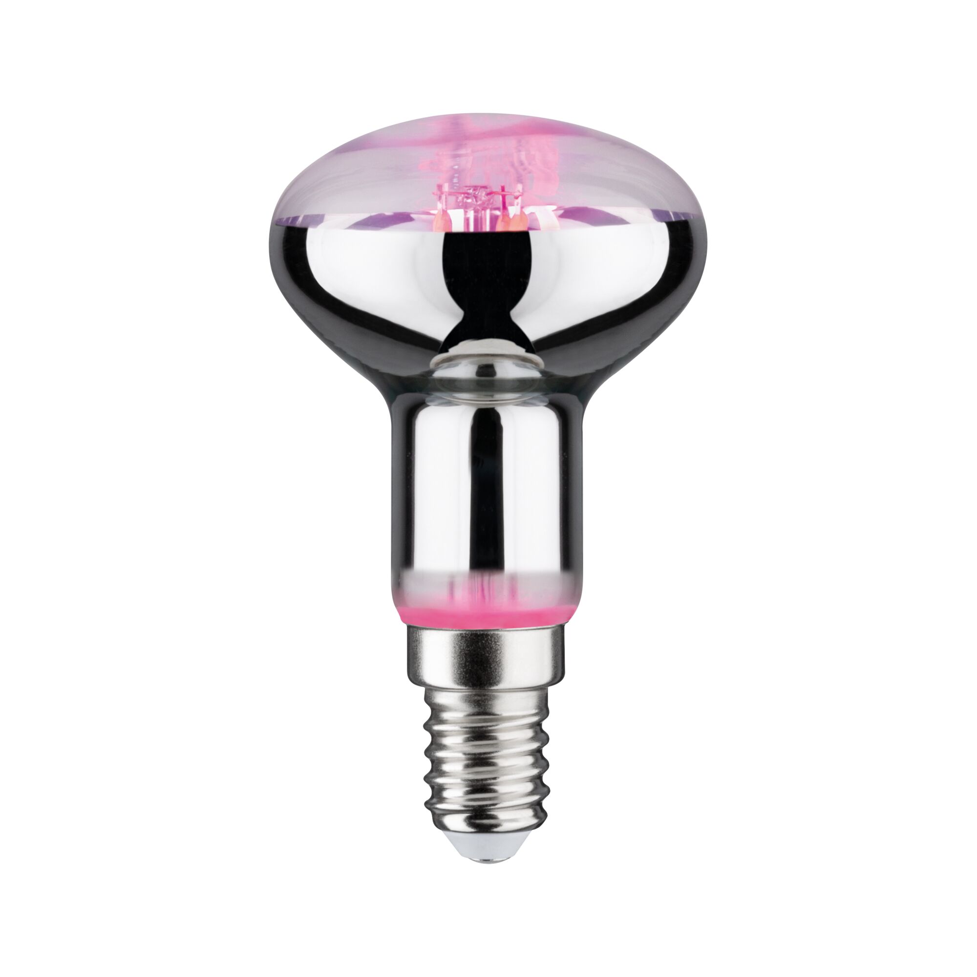 Zilveren glazen reflector lamp met E14-fitting en roze tint voor decoratieve verlichting