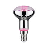 Silver glass reflector bulb with E14 base and pink tint for decorative lighting and home use