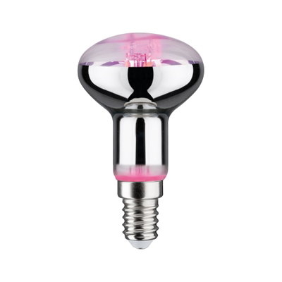 Silver glass reflector bulb with E14 base and pink tint for decorative lighting and home use