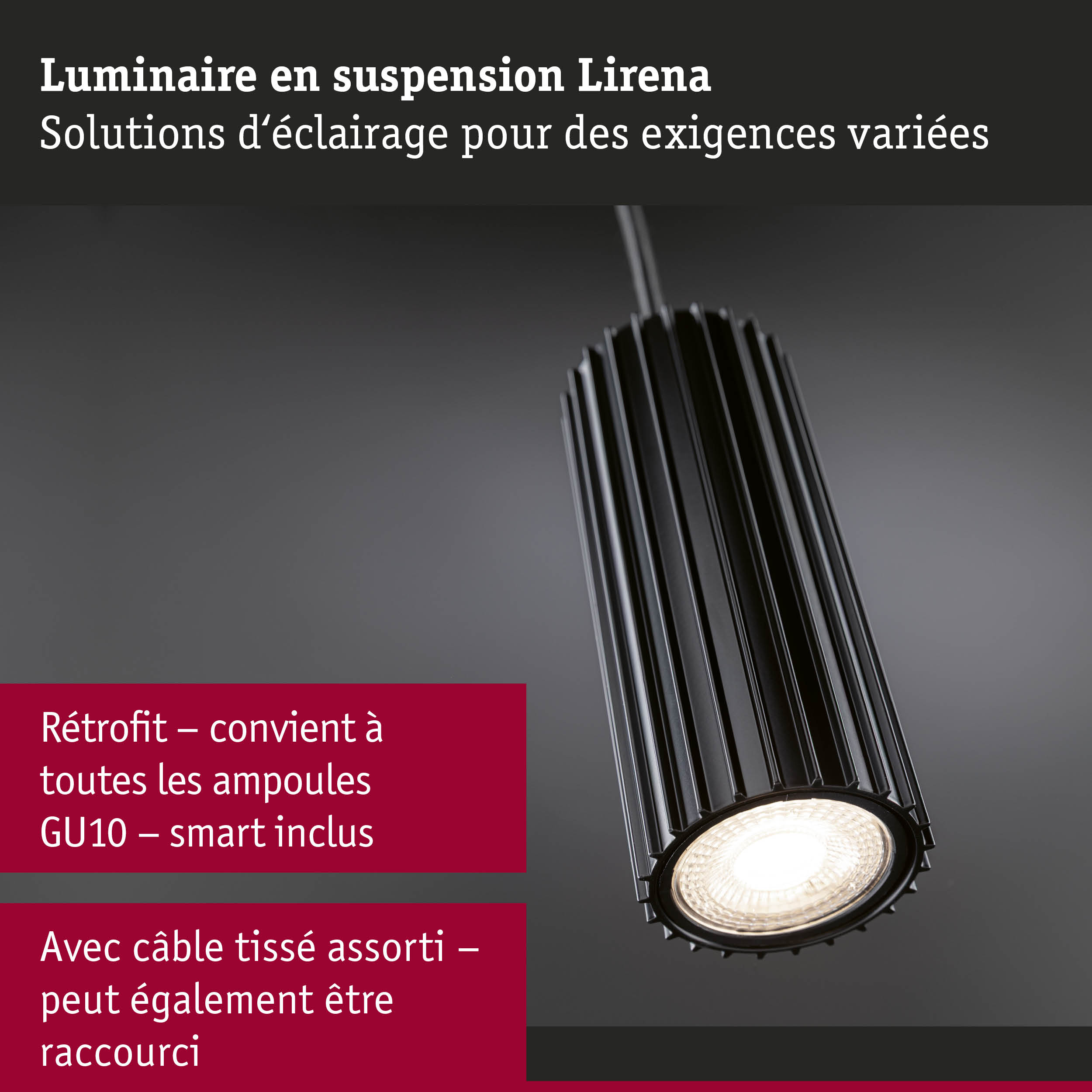 Luminaire suspendu Lirena noir en métal avec ampoule LED GU10 pour solutions d'éclairage variées