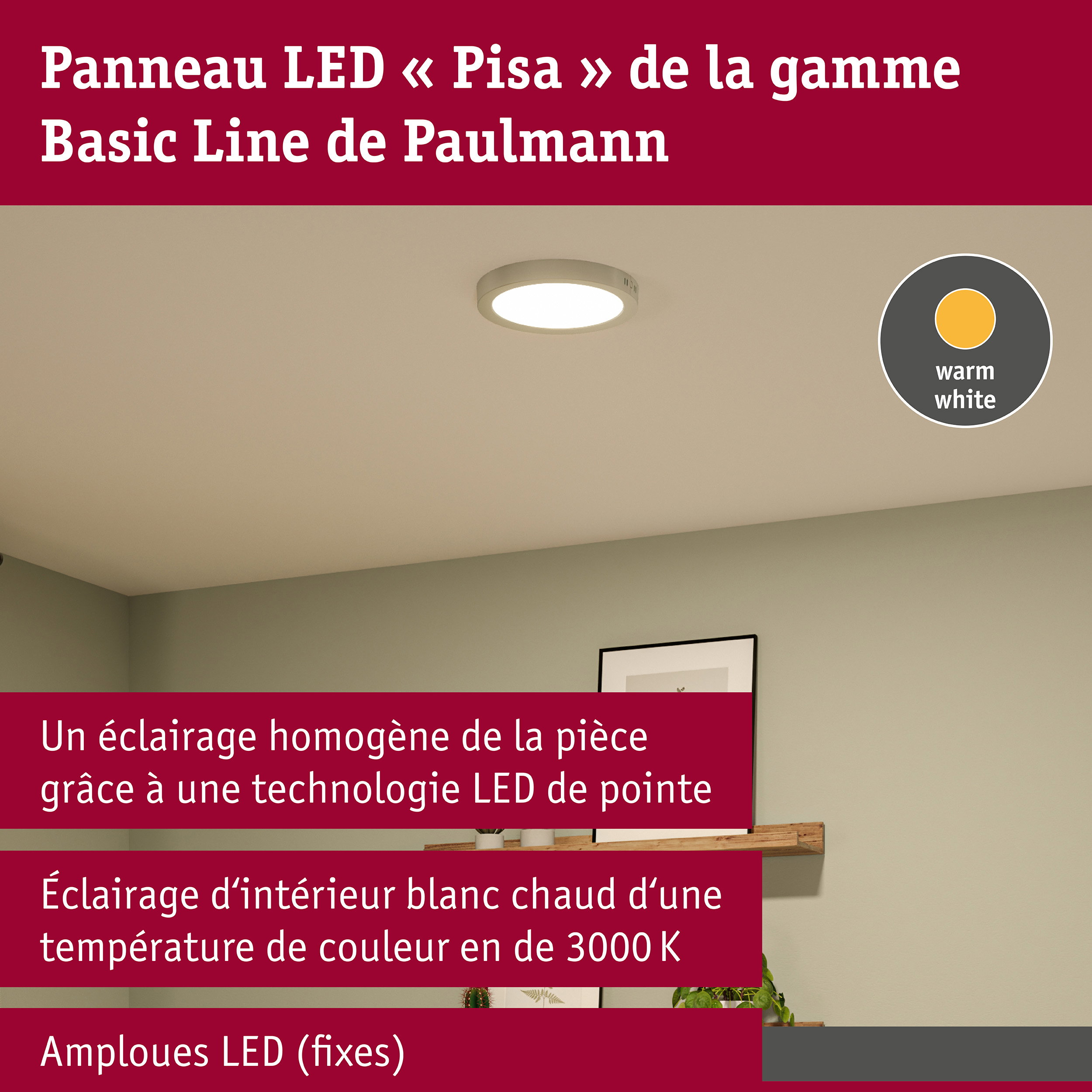 Panneau LED Pisa 3000K 290mm 1800lm 17,6W Chrome mat
