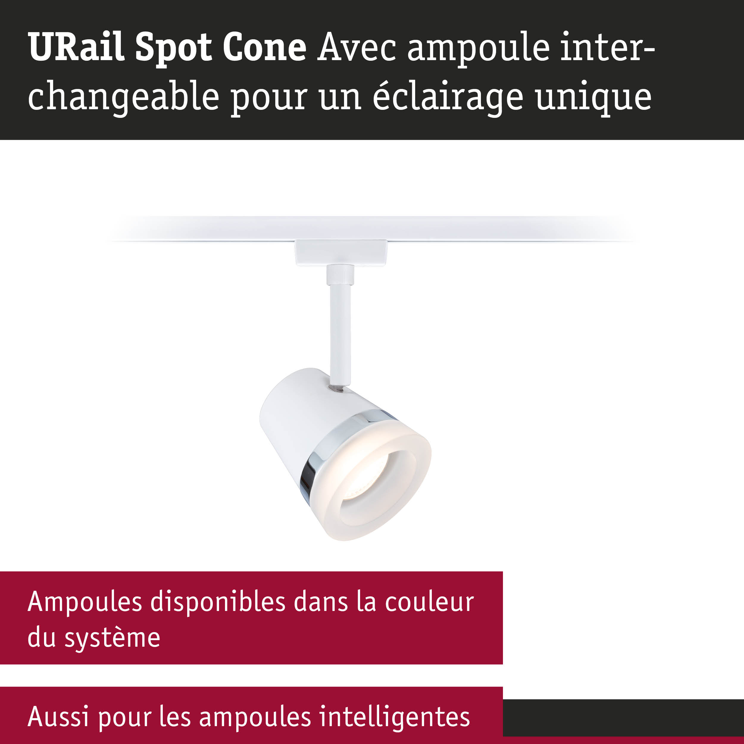 Spot URail Spot Cone blanc en métal avec ampoule interchangeable pour éclairage LED flexible