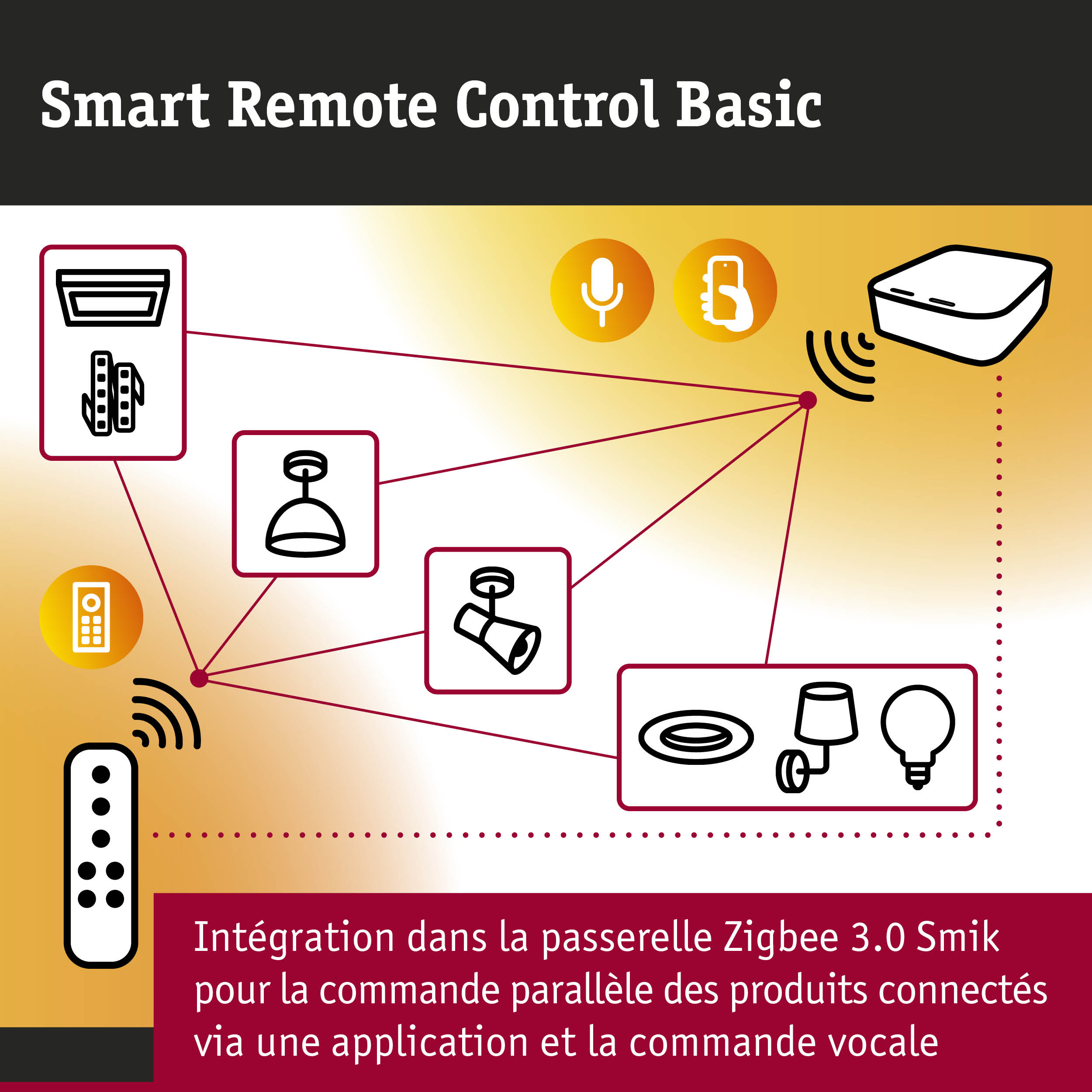Schéma Smart Remote Control Basic avec commande des lumières et appareils via application et voix
