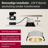 Witte LED inbouwspot met gouden binnenkant en 55 mm inbouwdiepte voor eenvoudige 230 V installatie