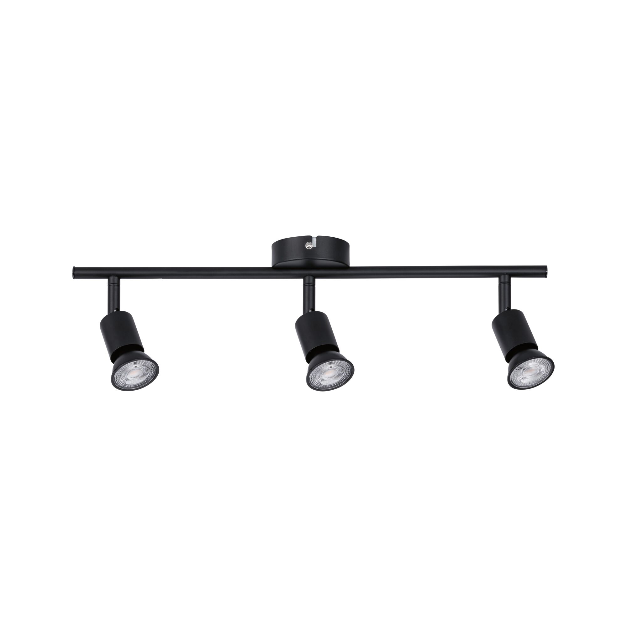 Black three-light LED ceiling lamp made of metal for modern room lighting