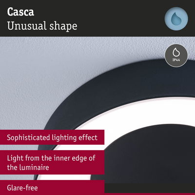 Black Casca LED ceiling light with unusual shape and glare-free illumination for contemporary interiors