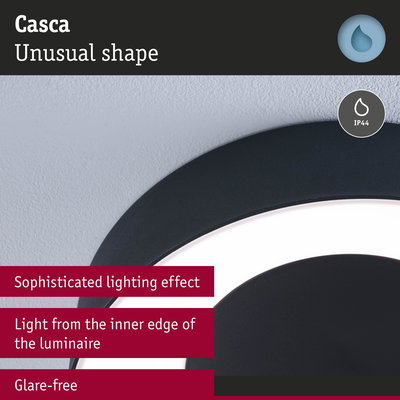 Black Casca LED ceiling light with unusual shape and glare-free illumination for contemporary interiors