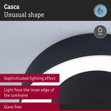 Black Casca LED ceiling light with unusual shape and glare-free illumination for contemporary interiors