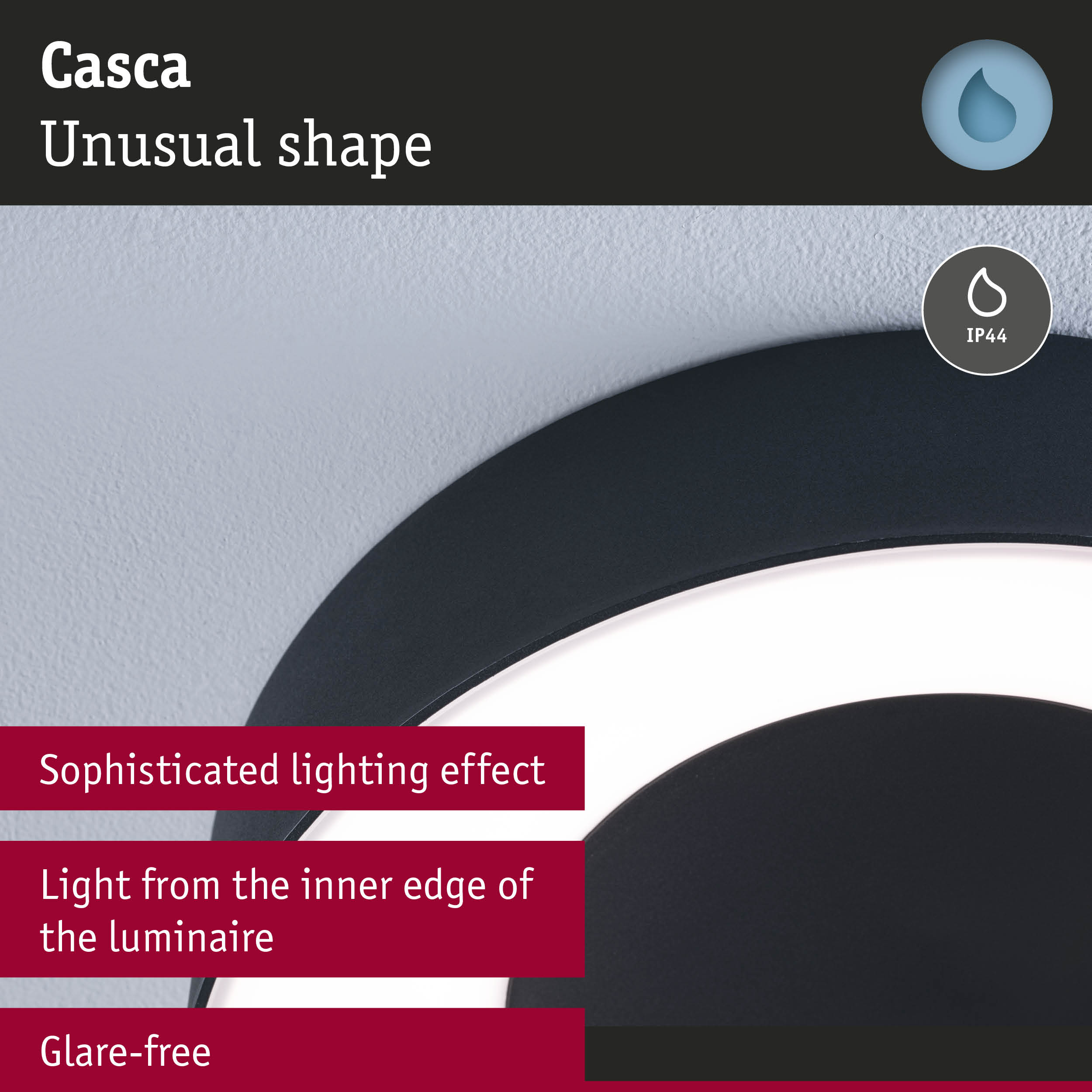 Black Casca LED ceiling light with unusual shape and glare-free illumination for modern interiors