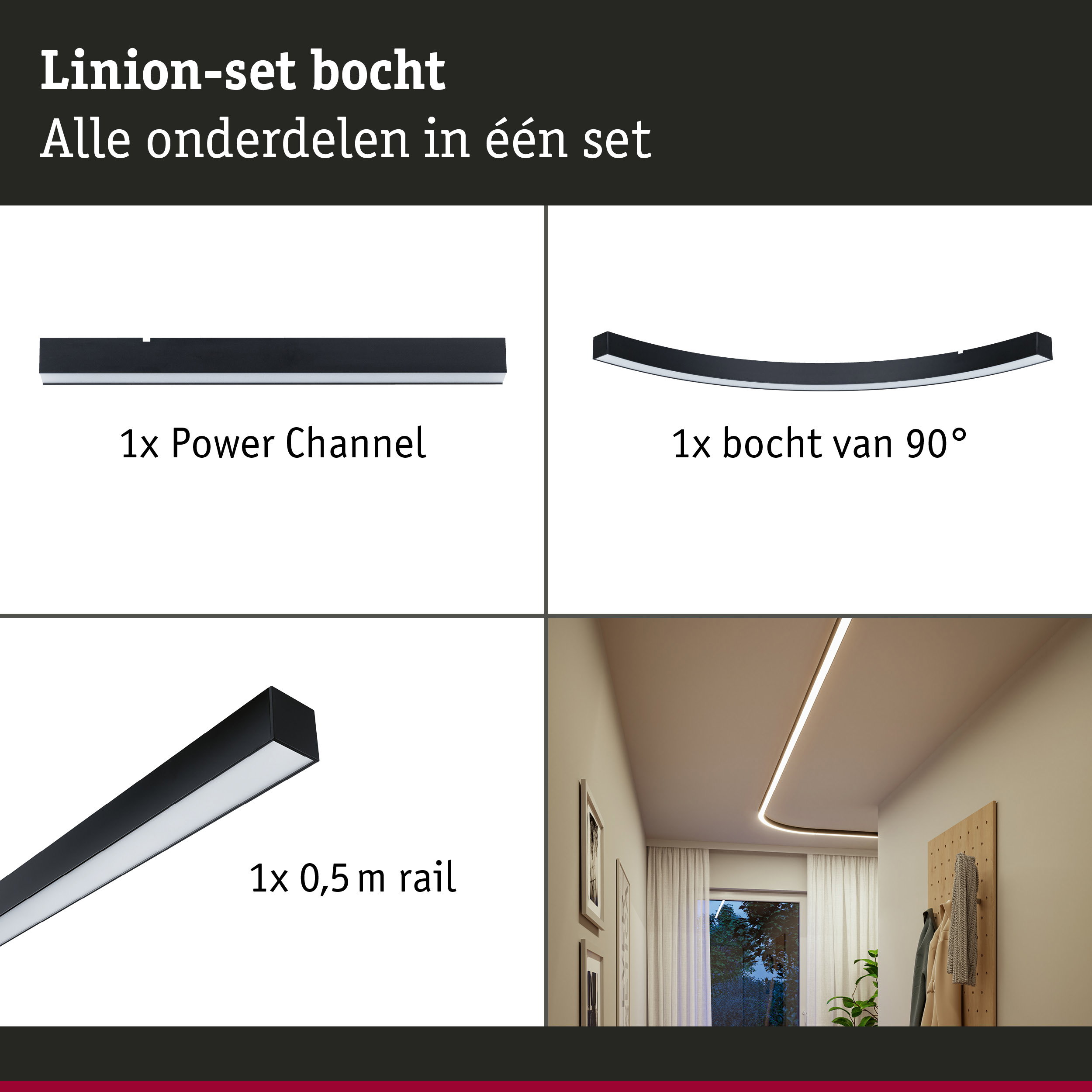 Linion Lichtkanaal Bocht Volledige set 230/24V W 3000K Signaal zwart