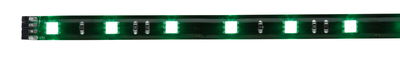 Green LED strip with multiple glowing squares on black circuit board for decorative lighting
