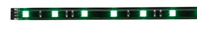 Green LED strip with multiple glowing squares on black circuit board for decorative lighting
