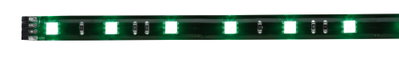 Groene LED-strip met meerdere gloeiende vierkanten op zwart circuitbord voor decoratieve verlichting