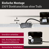 Montageanleitung für 230V Direktanschluss mit Anschlussbox und Doppelschnellklemme, 30 mm Einbautiefe