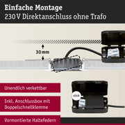 Schwarze Anschlussbox mit Doppelschnellklemme und vormontierten Haltefedern für 230 V Direktanschluss ohne Trafo