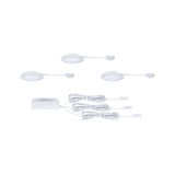 Three white LED recessed lights with cables and driver for energy-efficient room lighting