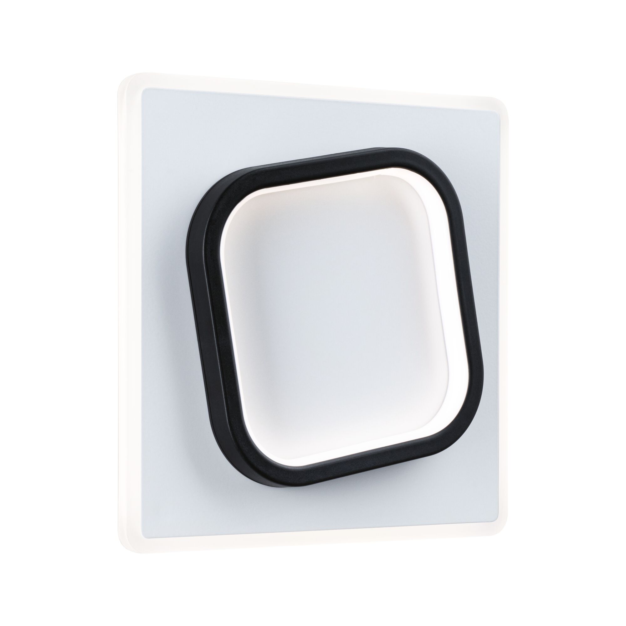 Modern square LED wall light in white with black plastic frame for indoor lighting