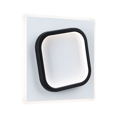 Modern square LED wall light in white with black plastic frame for indoor lighting
