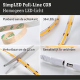 LED-strip met 384 LEDs/m, zelfklevend, om de 2,1 cm knipbaar en eenvoudig te verbinden voor flexibele verlichting