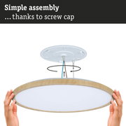 Ceiling light with wooden frame and white diffuser, easy assembly with screw cap