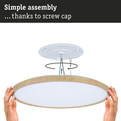 Ceiling light with light brown wood frame easily assembled using screw cap, LED ceiling lamp