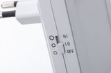 White plastic switch with HI, LO, OFF settings for electronic device control in close-up