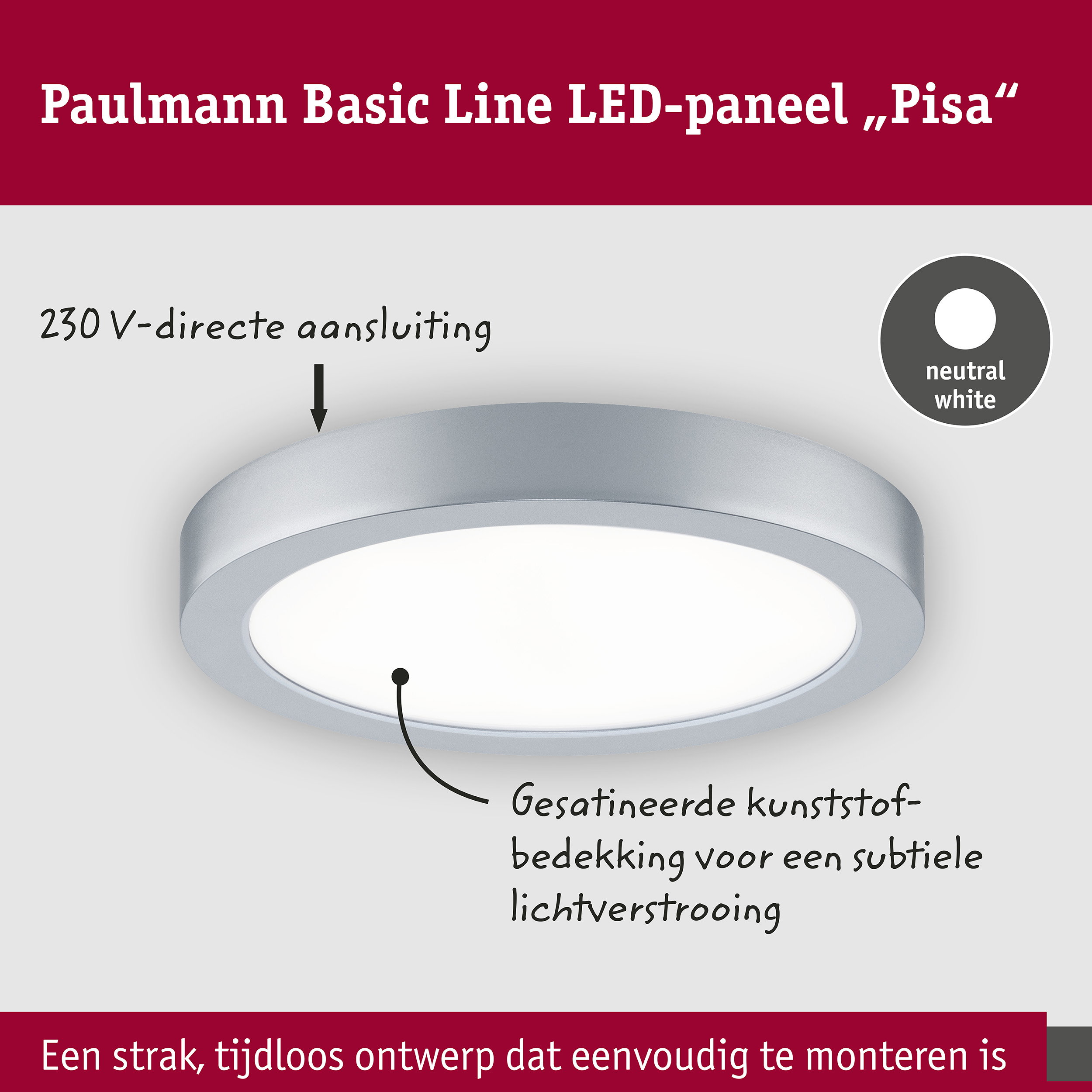 LED-paneel Pisa 4000K 290mm 1800lm 17W Chroom mat