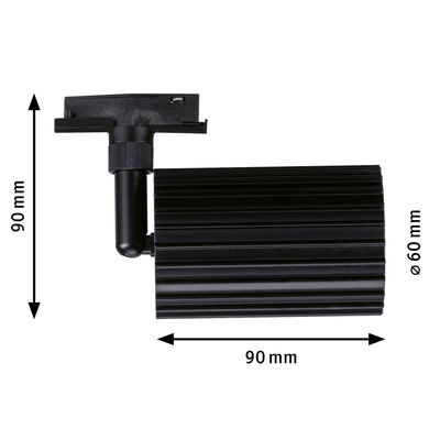 Black aluminium LED spotlight 90 mm long with 60 mm diameter, compact lighting fixture