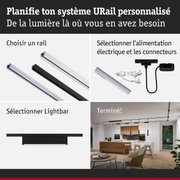Système de rail URail noir et blanc avec alimentation électrique et éclairage moderne de cuisine