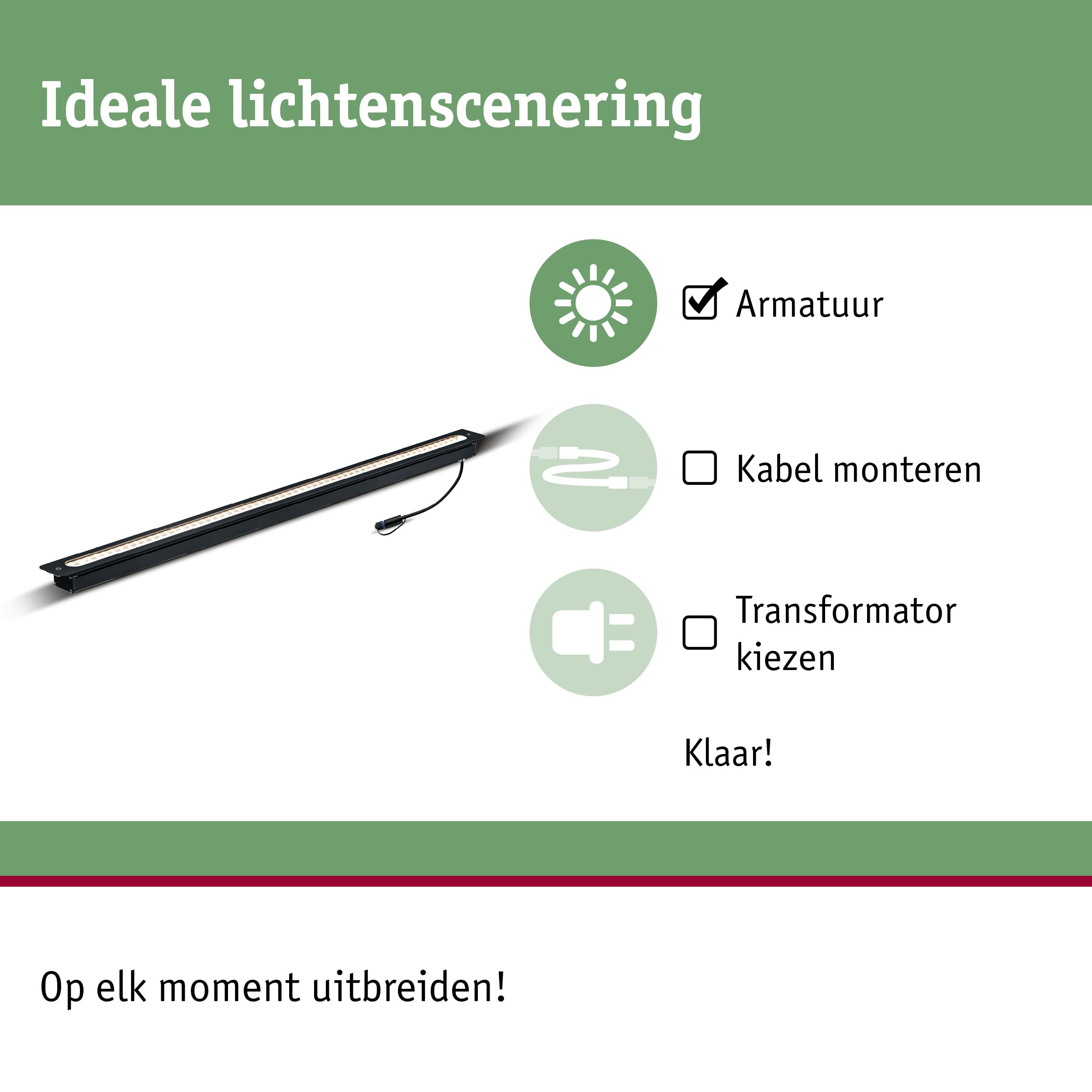 Zwarte LED-lichtbalk met kabel voor eenvoudige montage en flexibele uitbreiding van verlichting