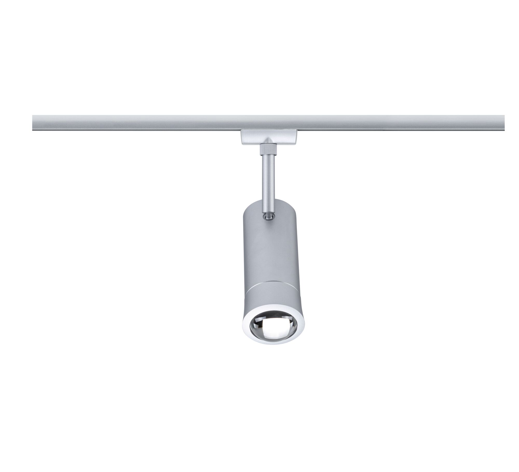Modern silver metal LED spotlight with adjustable head for focused lighting in interiors
