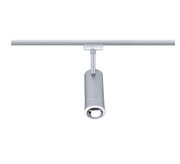 Modern silver metal LED spotlight with adjustable head for focused lighting in interiors