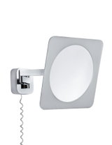 Modern wall mirror with square frame and chrome arm, perfect for bathroom lighting and decor