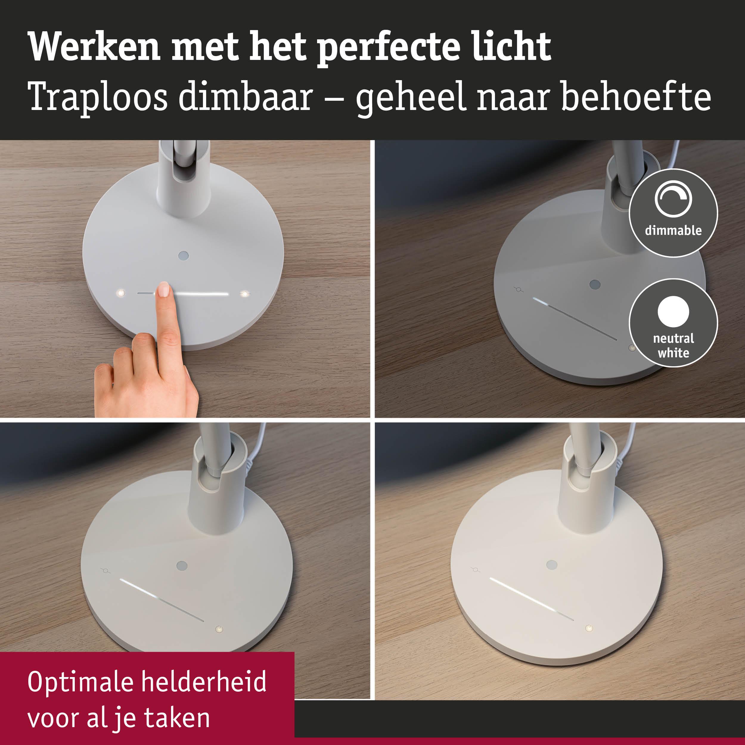 Witte dimbare LED-bureaulamp met touchbediening voor optimale helderheid bij alle taken