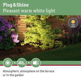 Warm white garden light creating atmospheric terrace and garden illumination with energy-saving LED