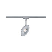 Modern silver metal LED ceiling light with round lamp head for living spaces