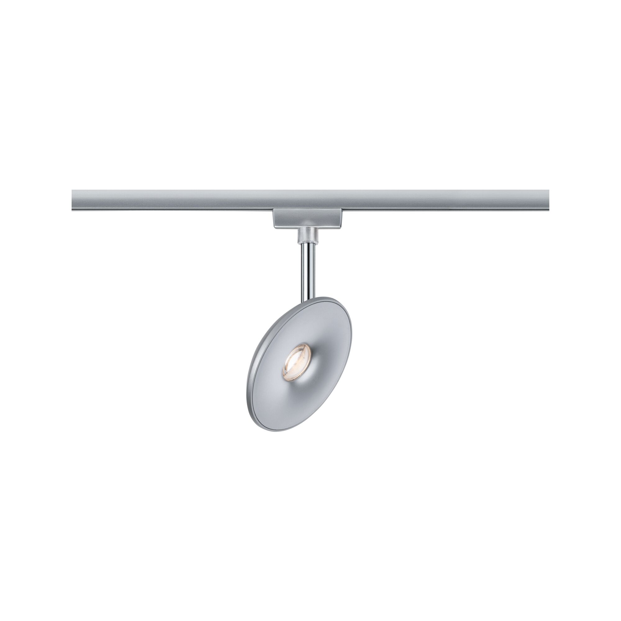 Moderne LED-Deckenleuchte aus silbernem Metall mit rundem Leuchtkopf für Wohnräume