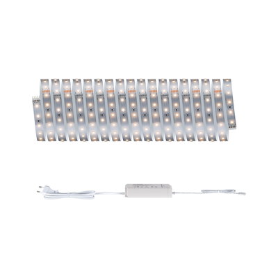 White LED strip light with power supply and plug, flexible indoor lighting solution