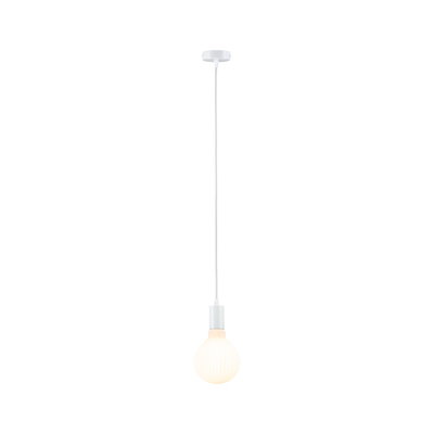 Suspension blanche avec ampoule en verre rainurée pour un éclairage intérieur moderne