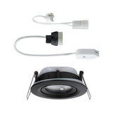 Black recessed spotlight with white cable and connectors for LED lighting systems