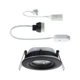 Black recessed spotlight with white cable and connectors for LED lighting systems