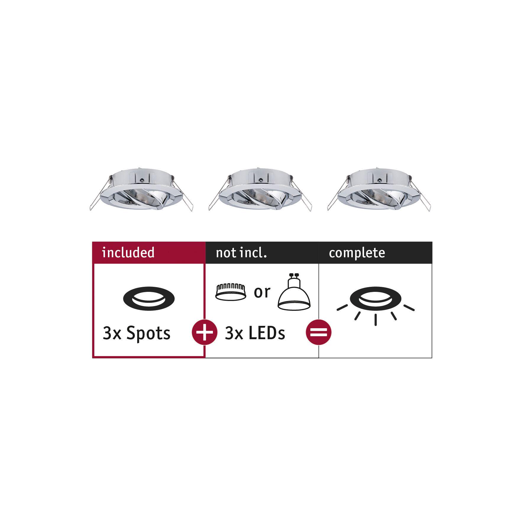 Zapuštěná svítidla Choose Základní sada otočné kulaté 84mm 50° max. 3x10W 230V stmívatelný Chrom Drei verstellbare Einbaustrahler aus verchromtem Metall für LED-Spots in moderner Deckenbeleuchtung