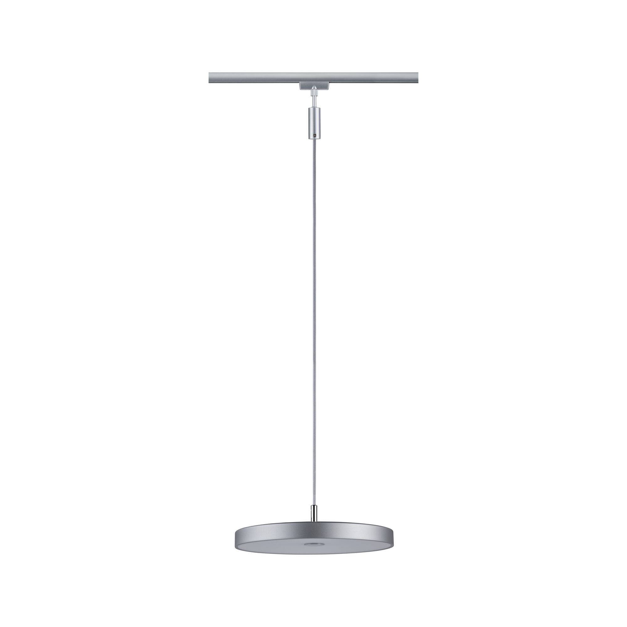 Round silver metal LED pendant light with slim cable for modern indoor lighting