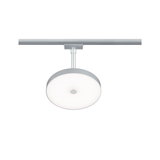 Round silver metal LED spotlight for track system with white diffuser lighting