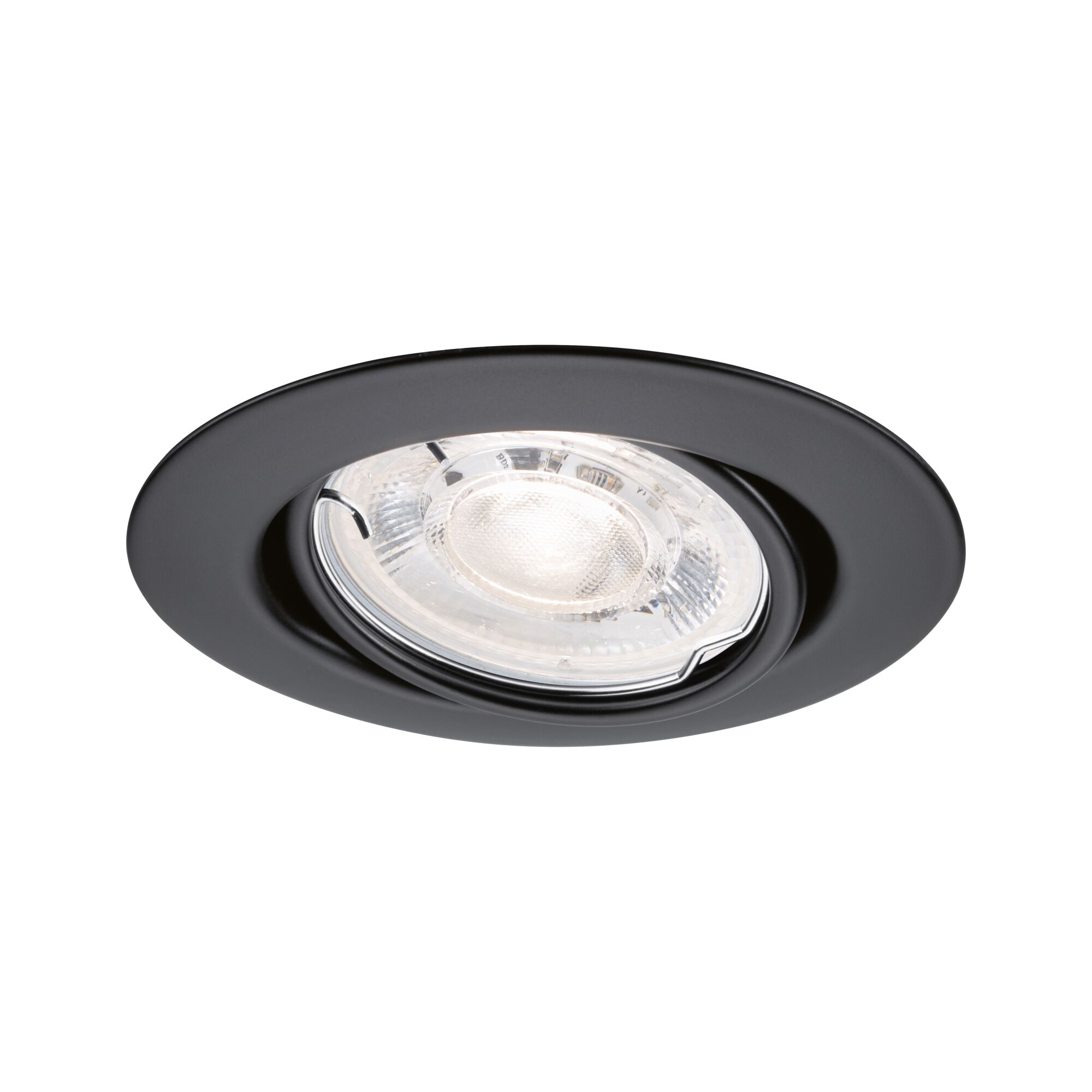 Schwarzer Einbaustrahler aus Metall mit klarem Glas und LED-Licht für moderne Innenbeleuchtung